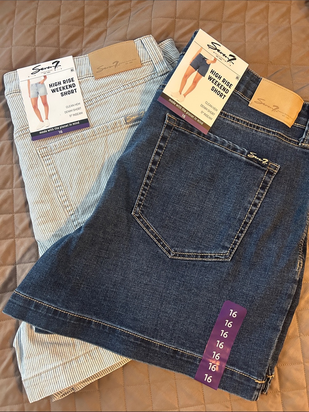 Seven7 Dark Blue Denim & Blue Stripe High-Rise Shorts Duo size 16